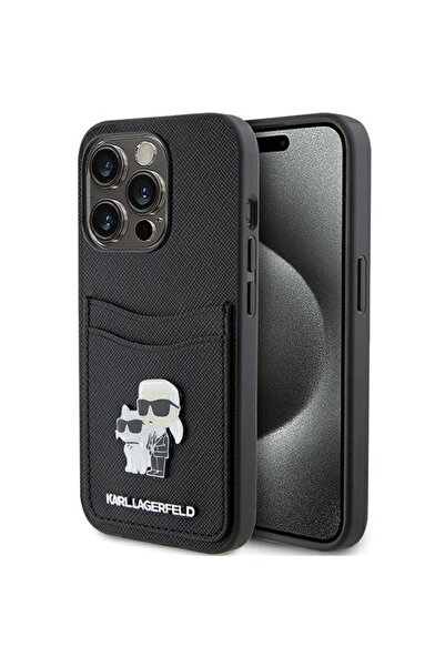 Karl Lagerfeld Carcasă pentru iPhone 15 Pro, Saffiano Card slot, Negru