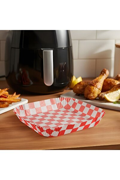 CED AUTO TRADE Baking Paper for Air Fryer - Checkered Pattern, Square, 20 x 20 cm - 50 Pieces/Pack