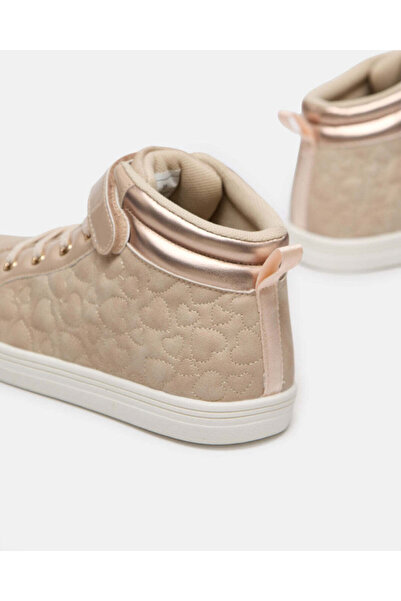 REDTAG Senior Girls Beige Heart Stich High-Top Sneakers