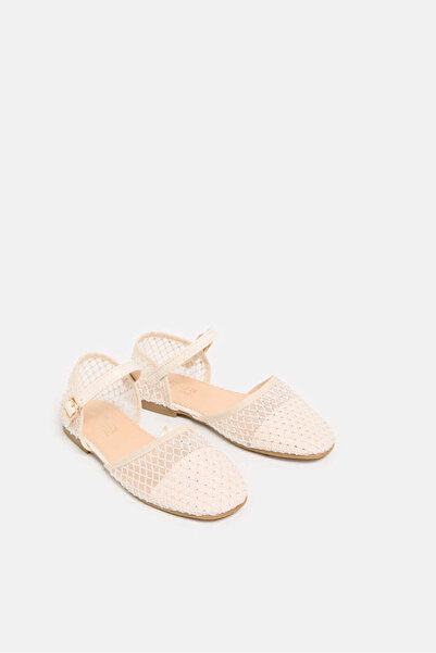 REDTAG Girls Ivory Diamante Ballerina