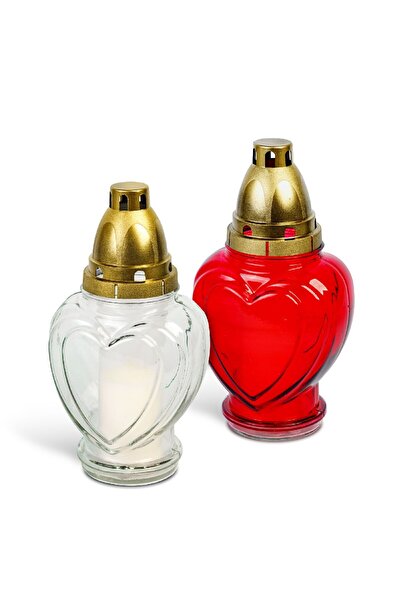 OEM Lumanare din sticla in forma de inima cu capac din plastic – rosu-alb – 2...