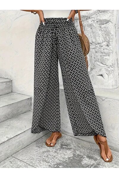 Lady Moss Women's High Waist Elastic Front Two Piece Patterned Wrap Pants