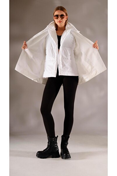 shE tekstil Italian Style Design Quilted Collar Short Jacket White