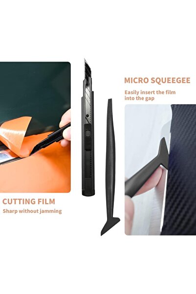 Generic Gomake Car Vinyl Installation Kit — 4" Felt Squeegee, 9mm Retractable Knife (Pure Black)