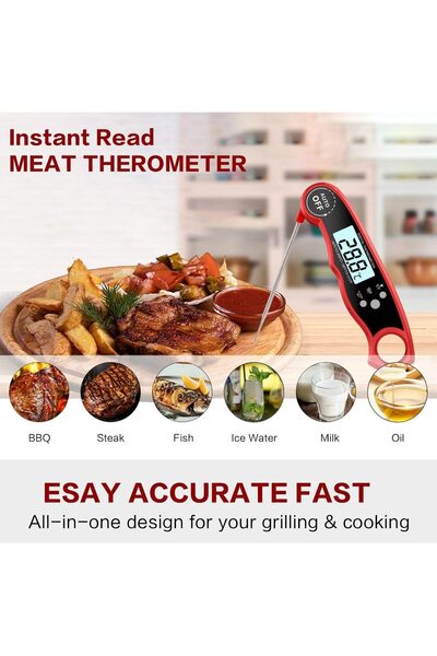 Showay مقياس حرارة رقمي للحوم، بمسبار مزدوج، قراءة فورية (أحمر)