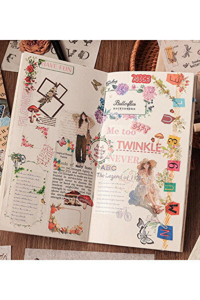 hediyeofisi Vintage 24 Sheets Sticker Book – Retro Sticker Notebook for Bullet Journal and Daily Planner