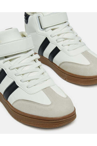 REDTAG Men White Stripped High Top Sneakers