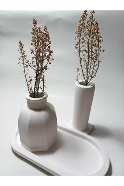 emilysamy Decorative Double Vase Set with Plate White