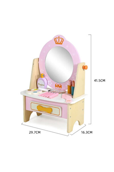 Stuniko Wooden makeup vanity table with mirror and accessories for girls, educational role-play toy, 3 years