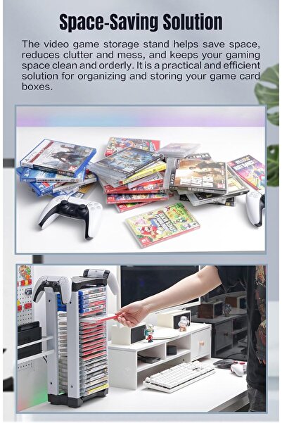 Generic ECHZOVE Video Game Storage Tower for PS5/PS4/Switch/Xbox Series - Holds 23 Game Cases with 2 Hooks