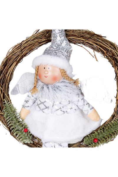 Herdekora Χριστουγεννιάτικο στολίδι, στεφάνι πόρτας, ασημί - Φιγούρα Νεράιδας, 30x52 εκ.