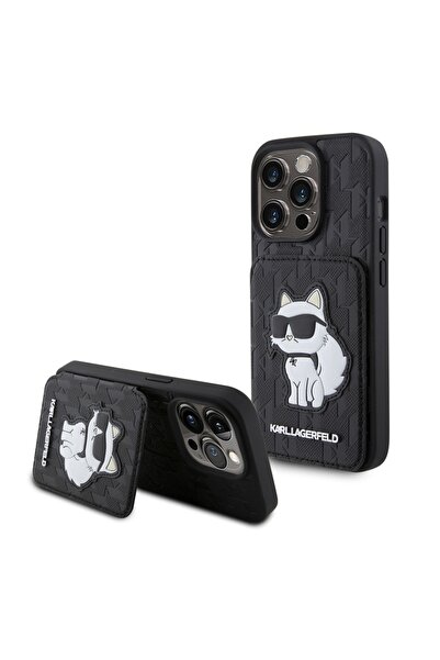 Karl Lagerfeld Carcasă pentru iPhone 15 Pro, Saffiano Card slot, Negru