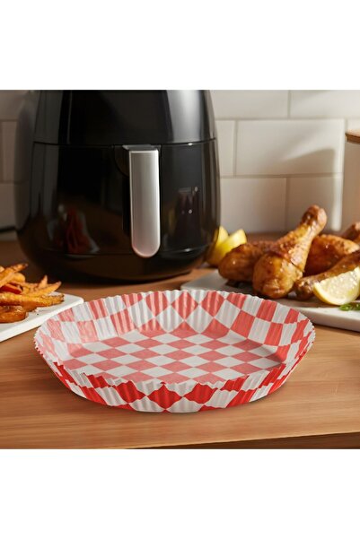 CED AUTO TRADE Baking Paper for Air Fryer - Checkered Pattern, Round, 23 cm - 50 Pieces/Pack