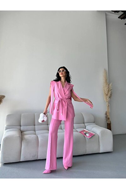 Bella Breeze Kadın Oversize Bağlamalı Tasarım Yelek Pantolon Takım Elbise