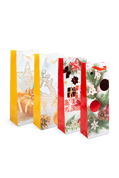 OEM Punga cadou pentru sticle - hartie, Craciun - 360 x 127 x 83 mm - 4 tipur...