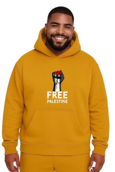 E-ROMA Hanorac unisex de mărime mare cu imprimeu FREE PALESTINE