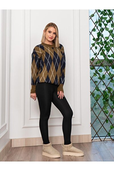 ribana Women's Diamond Pattern Soft Wool Knit Sweater