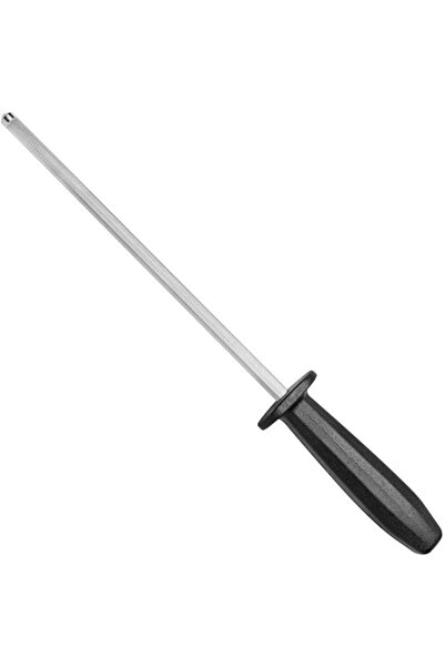 TRAMONTINA Plenus 8-inch Grooved Knife Sharpener (20 cm Carbon Steel Rod, Black Polypropylene Handle