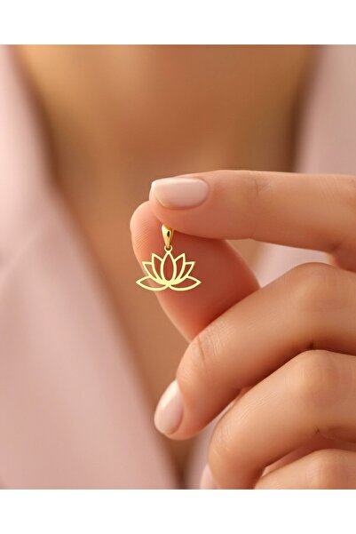 İNDİGO TAKI Sade Küçük Lotus Çiçeği 14 Ayar Altın Kolye Ucu