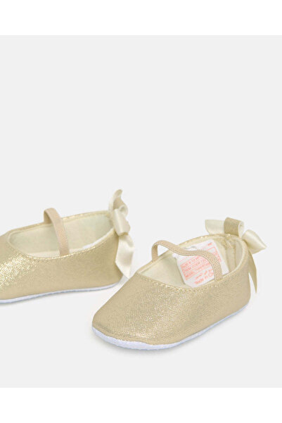 REDTAG Baby Gold Bow Embellished Pram Shoes