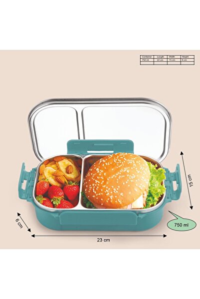 Generic Signoraware Slim Stainless Steel Lunch Box 750ml with Small Compartment, BPA-Free, Blue