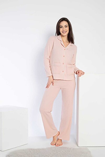 CONFEO 840-639 Corded Fabric Front Buttoned Long Sleeve Pajama Set