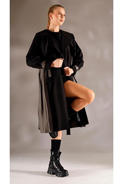 shE tekstil Italian Style Asterli Trench Coat Black