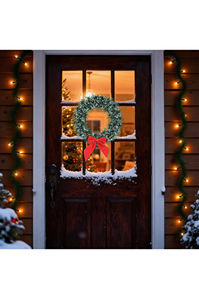 OEM Coronita decorativa pentru usa – cu funda rosie, efect zapada – O27 cm