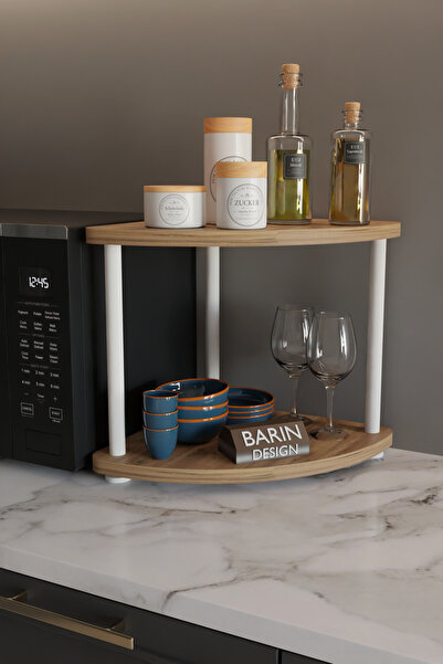 BARIN DESIGN Çift Katlı Çevir Tak Kahve Köşesi Raf Çok Amaçlı Mutfak Standı M...