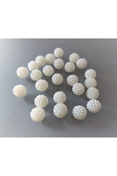 BEİLYS COSMETİCS & ACCESSORY Perforated Blackberry White Plastic Pearl 14 mm (20 Pieces) B:69