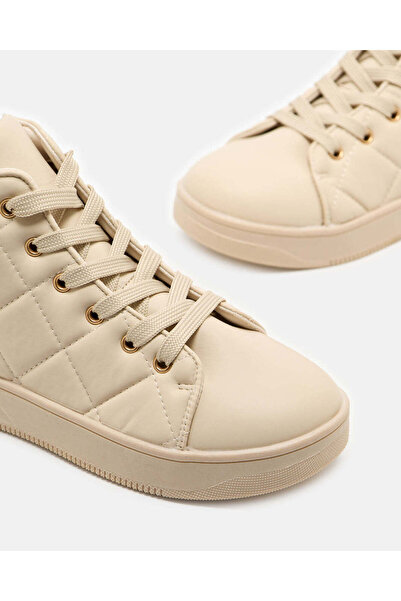 REDTAG Cream Quilted High-Top Sneakers for Girls