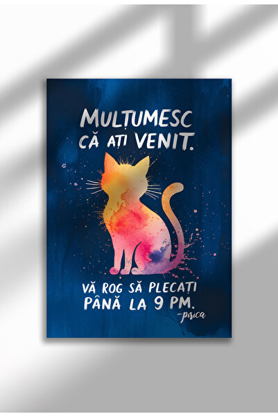 21mxm Unframed Cat Quote Canvas Poster in Romanian - Digital Print - Va rog Sa Plecati