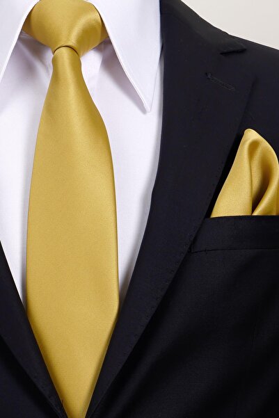 Esgue 8 cm Wide Gold Satin Handkerchief Tie – Premium Men's Tie in Special Gift Box