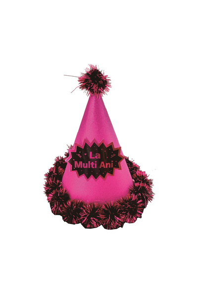 Mirific Party Pălărie de petrecere roz și neagră, 20×12 cm, „La mulți ani”