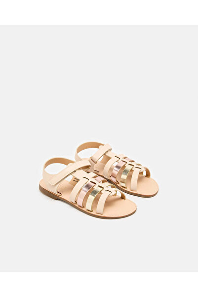 REDTAG Girls Gold And Cream Strap Sandal