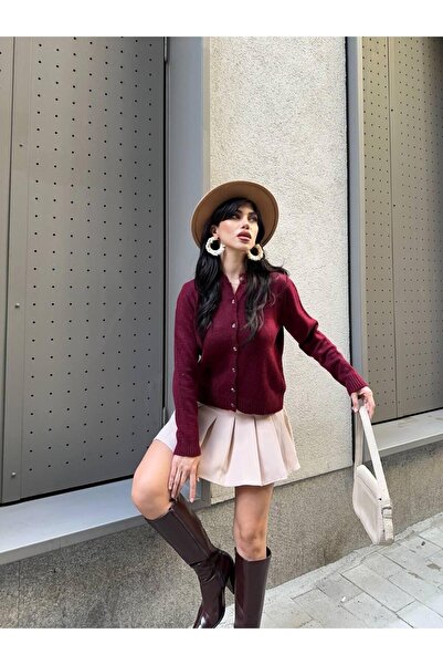 Sempre سترة نسائية ناعمة من التريكو بأزرار باللون الوردي