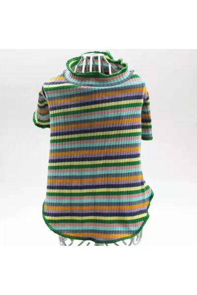 Pets COTTON STRIPED DOGCLOTH SUMMER T-SHIRT GREEN(SMALL)