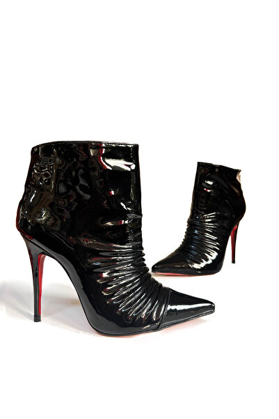 HAYYSHOES SİYAH RUGAN YÜKSEK TOPUKLU FERMUARLI KADIN BOT BOTTİE