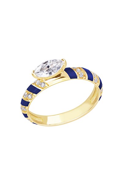 Diamond Line-Gülaylar 14 Ayar Sarı Altın Mavi Mineli Yüzük