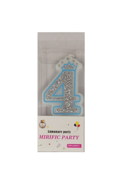 Mirific Party Blue & Silver Glitter Cake Candle, 6 cm, Number 4