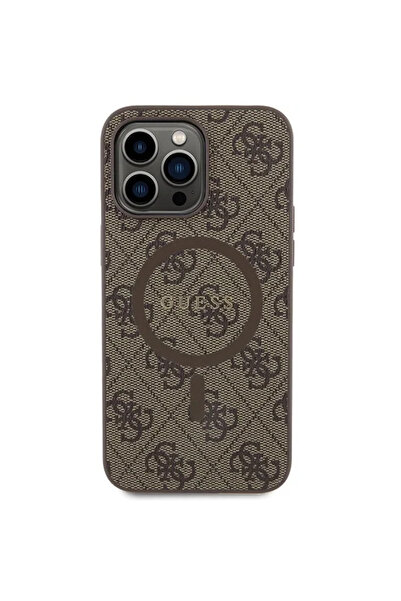 Guess MagSafe 4G Collection Leather Metal Logo pentru iPhone 15 Pro Max (6.7") – Maro