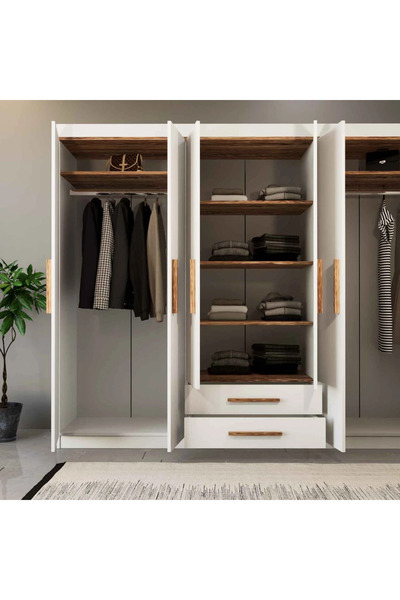 Stylish Home 6-door wardrobe and closet, white and brown - DLB03