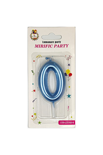 Mirific Party Blue cake candle, 6 cm, number 0