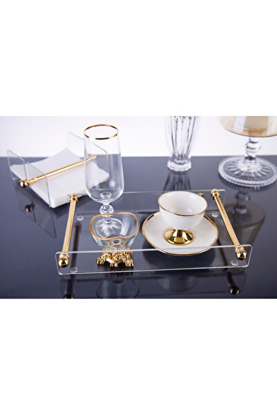 ARGKRİSTAL Modern Gold Handle Plexiglass Tray – Coffee Presentation Tray