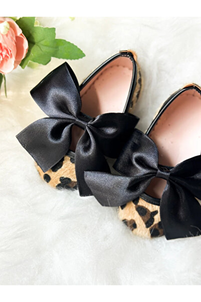 aysskids imprimeu leopard Pantofi de balerină pentru fetiță cu fundă din satin