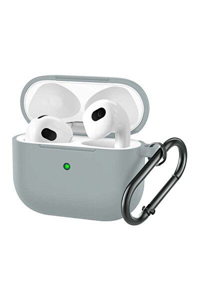 Casey Studios AirPods 3rd Generation Case, Soft Silicone, with Carabiner Keychain, Wireless Charging, Light Gray