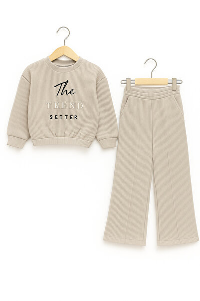 monox Set din lână material reiat în stil brodat pentru fete