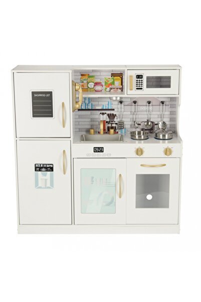 Ikonka Wooden kitchen for children, white, equipped with refrigerator, stove,...