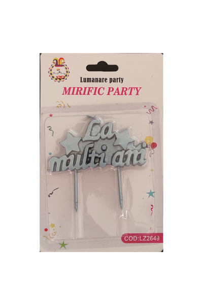 Mirific Party Lumânare albastră pentru tort, 8,5×4 cm, „La mulți ani”
