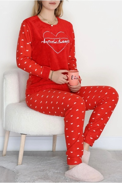 Red Velvet Designs Red Heart Pattern Fleece Pajama Set
